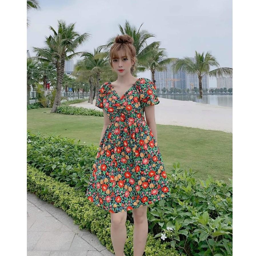 Đầm hoa xoè nhún ngực siêu hot