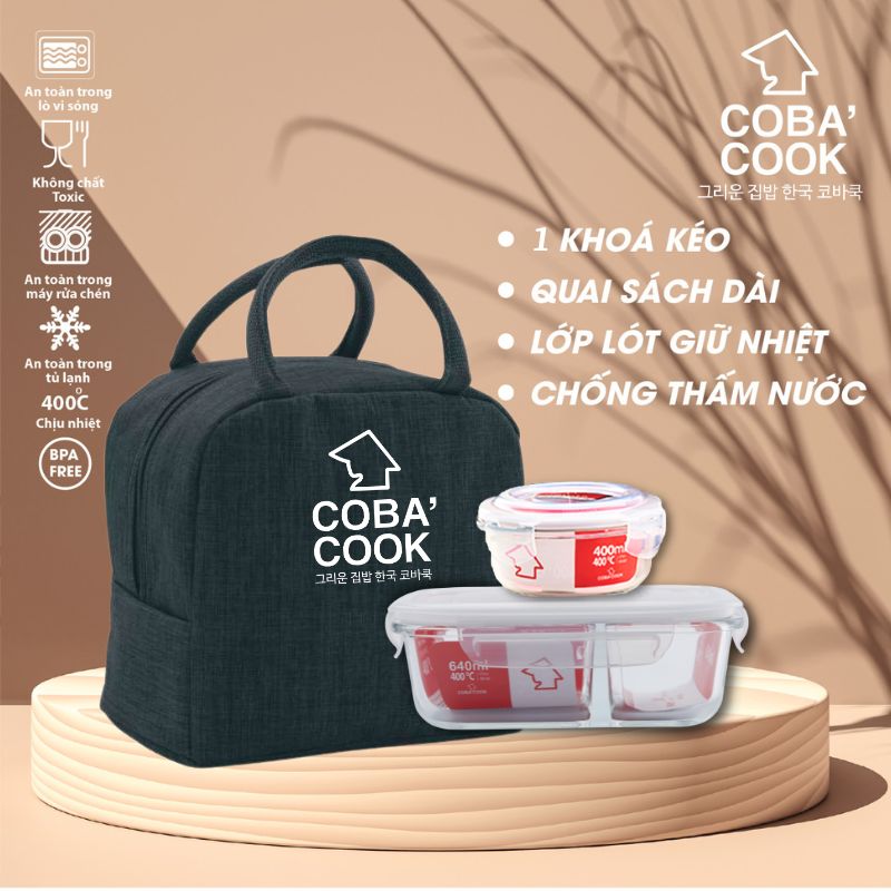 Hộp Đựng Cơm Giữ Nhiệt Hộp Đựng Cơm Thủy Tinh COBA'COOK Kèm Túi Giữ Nhiệt - CCL6NR42BB