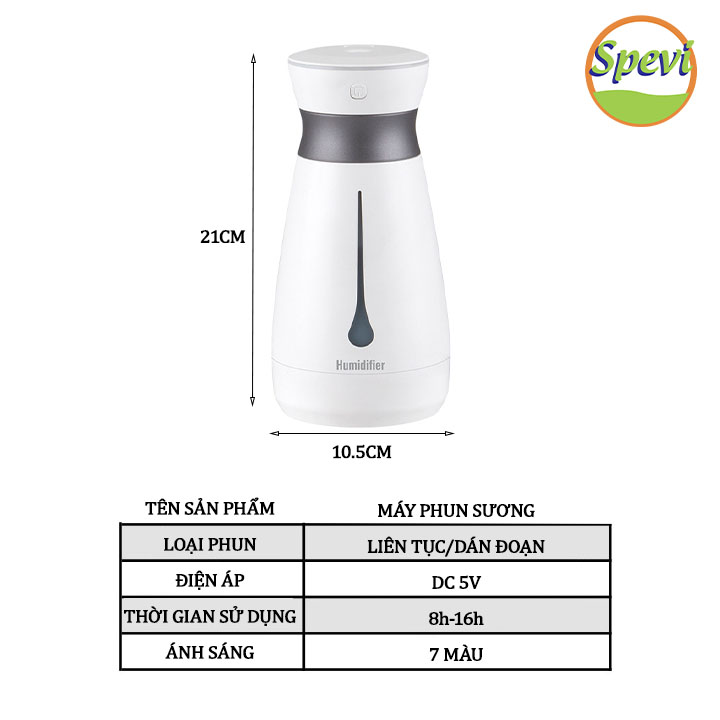 Máy Phun Sương Tạo Ẩm Cao Cấp Với 02 Chế Độ Phun Sương Kết Hợp Với Đèn Ngủ Led 7 Màu 2 In 1 SPEVI - Hàng Chính Hãng