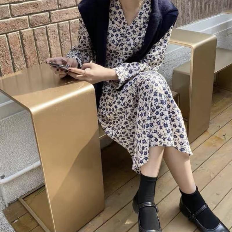 váy hoa nhí vintage chéo cổ dáng dài Ulzzang style  VKE 9171 Hàng Quảng Châu