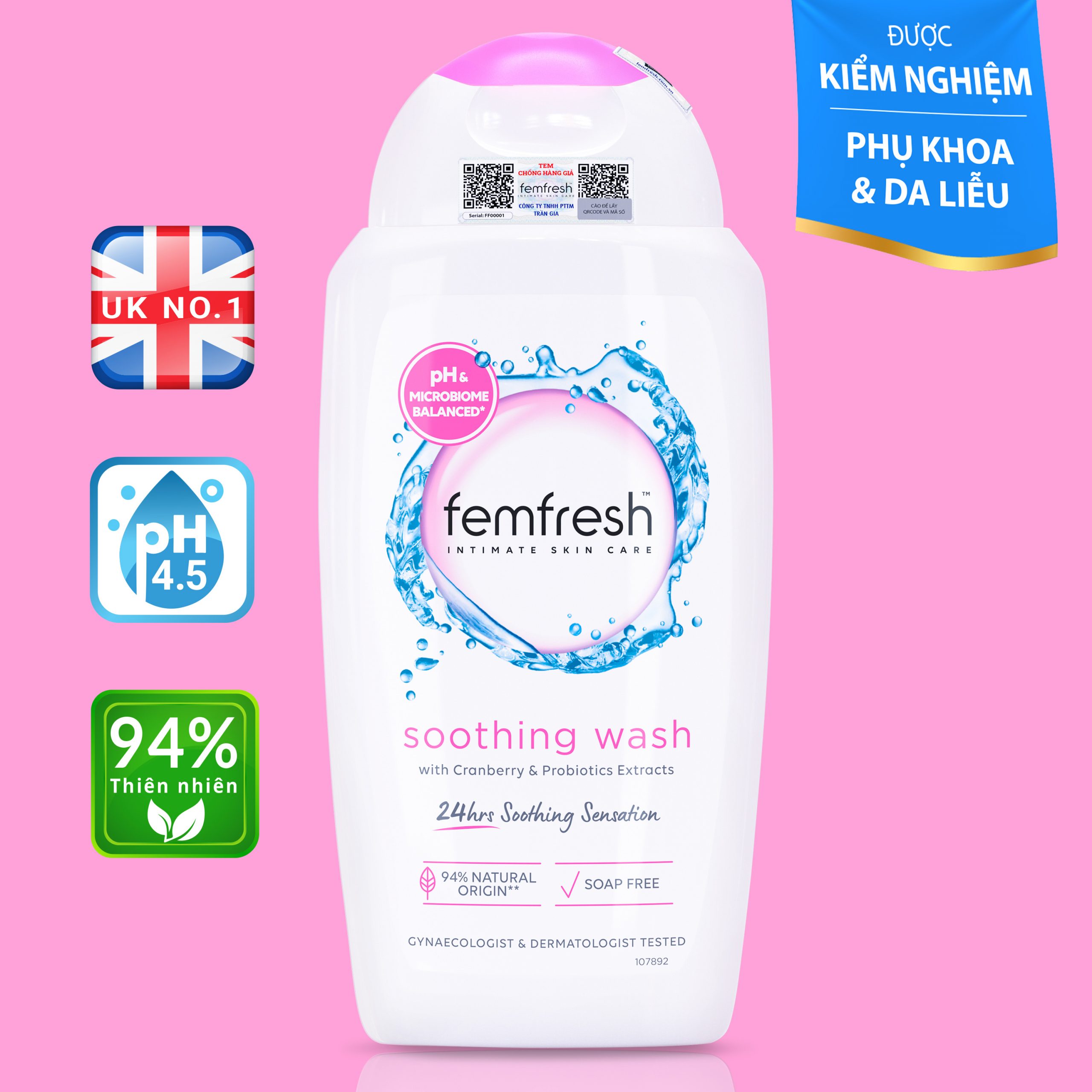 Dung Dịch Vệ Sinh Anh Femfresh Soothing Wash Giúp Làm Sạch Sẽ, Thơm Mát, Ngăn Ngừa Viêm, Ngứa, Nấm Phụ Khoa - Quatangme Extaste - Soothing Wash 250Mlchai