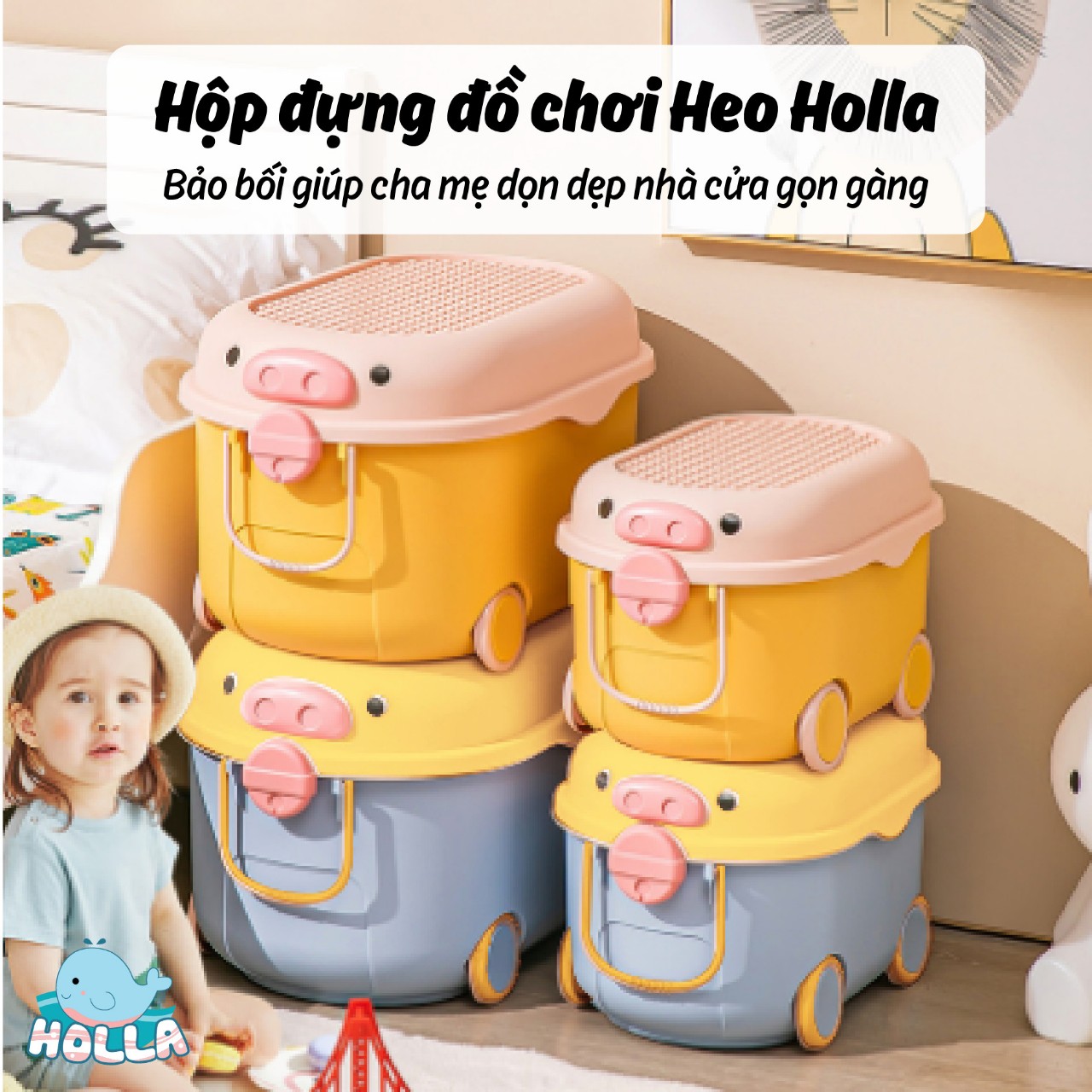 Thùng đựng đồ chơi Holla có bánh xe