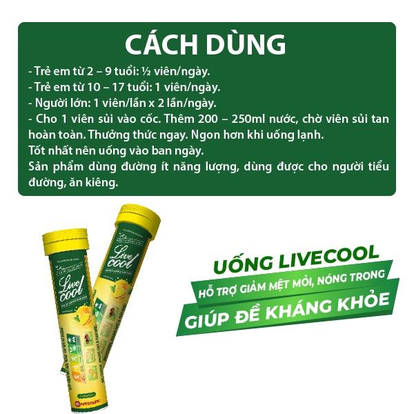 Viên sủi năng lượng Livecool tuýp 16 viên  hương cam hỗ trợ giảm mệt mỏi, tăng sức đề kháng.