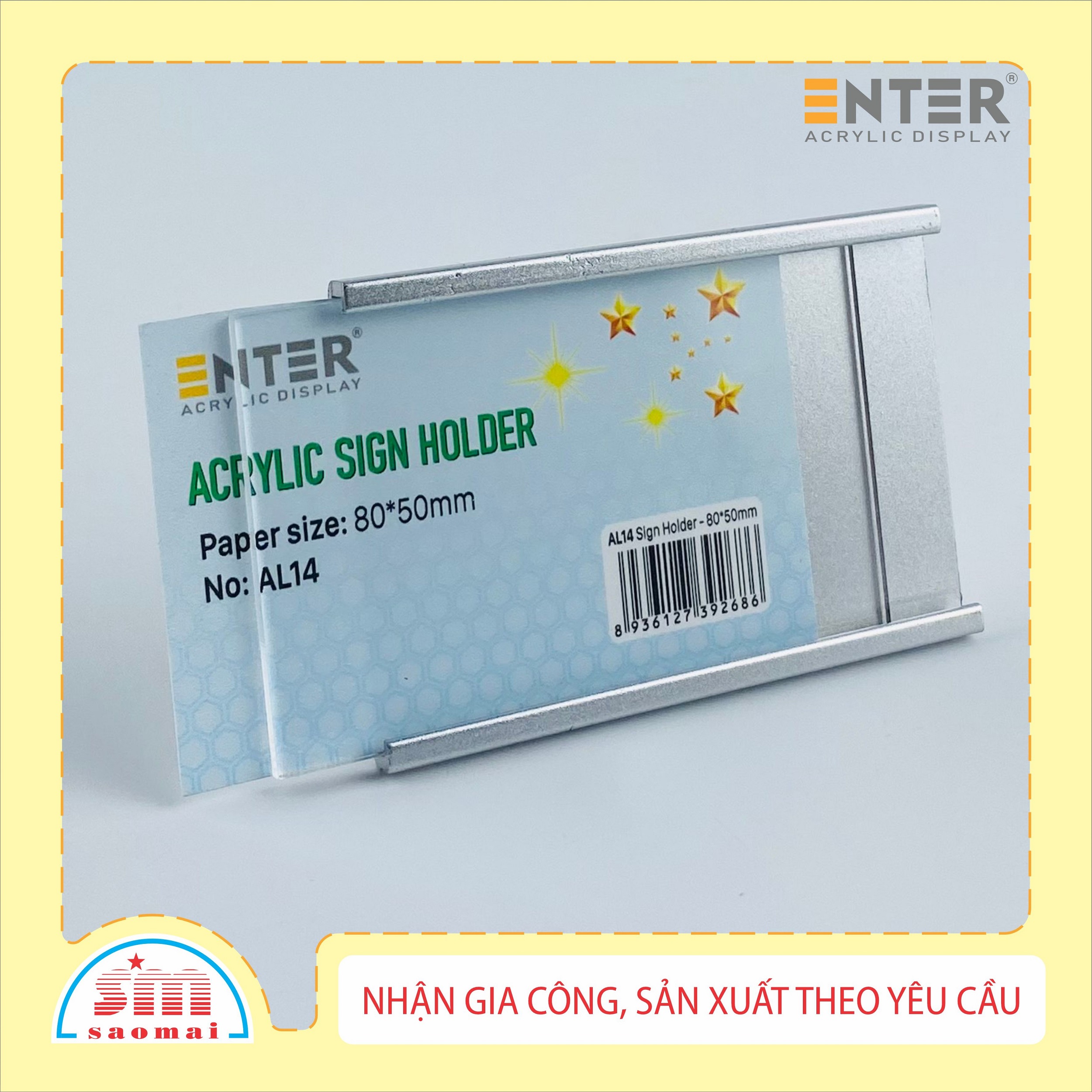 Bảng thông tin nhôm Enter AL14 80x50mm, Khung thông tin sản phẩm, Khung bảng giá siêu thị, Tag thông tin mini