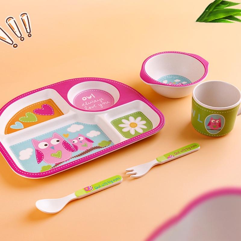 Bộ 5 Sợi Tre Trẻ Em Bộ Đồ Ăn Bộ Sư Đoàn Phần Đĩa Dùng Tiệc + Bát + Tặng Thìa + Nĩa + Tặng Cốc Nước bộ