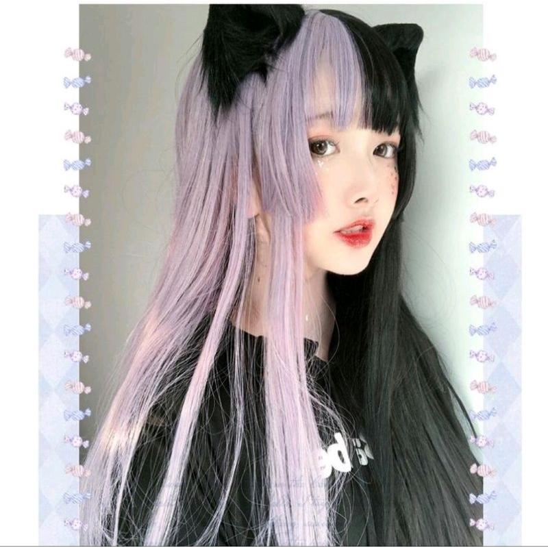 Wig/Tóc giả hot trend mái Hime nửa đen nửa tím siêu cá tính - teen/lolita dài thẳng C898 tím