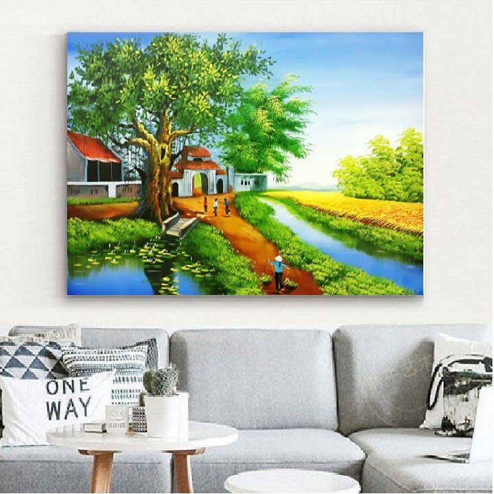 TRANH THÊU CHỮ THẬP 3D LÀNG QUÊ THANH BÌNH 85x57cm