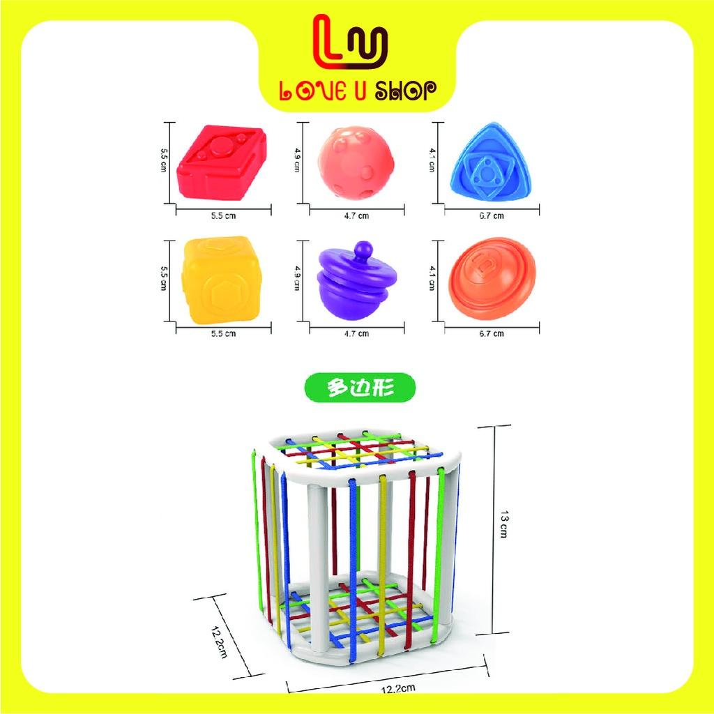 Đồ chơi giáo dục cho bé 1 tuổi trở lên, bé cầm nắm khối nhựa vào hộp lập phương lưới