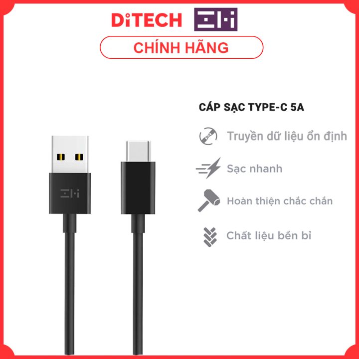 Cáp sạc nhanh Type-C Xiaomi ZMI AL705 5A - Đen - Hàng chính hãng