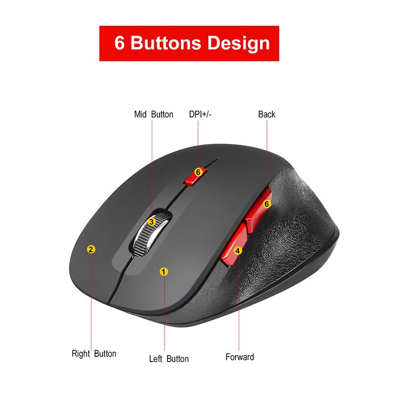 Chuột USB Wirelesss Cho Trò Chơi Máy Tính Công Thái Mini Laser 2.4GHz Quang Học 2400DPI 6 Nút PC Pin Chuột Máy Tính chuột Laptop