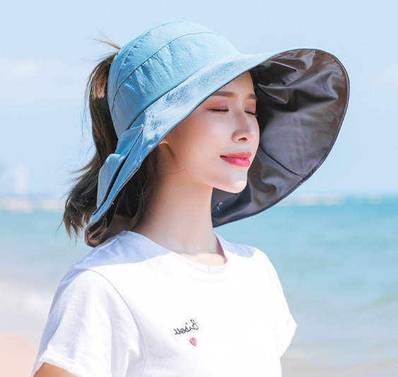 Mũ rộng vành gắn nơ phong cách Hàn mới, nón nữ chống nắng chống tia UV thời trang