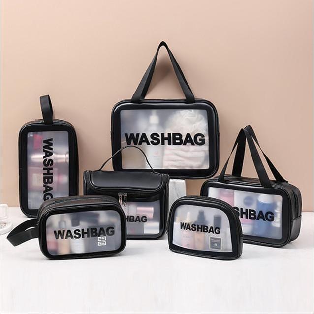 Túi Đựng đồ trang điểm trong suốt washbag Combo 6 nhựa PVC da Pu 3 màu đi bơi đi biển du lịch (TẶNG BÚT CẢM ỨNG)