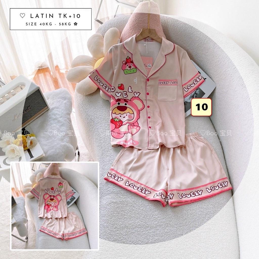 BỘ PYJMA LỤA LATIN, QUẦN SHORTS,TAY NGẮN