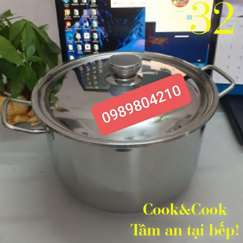 Nồi inox luộc gà 3 đáy,đáy từ,nồi inox 3 đáy, size 28 ,30,32 Viêt Cook có nắp kính và nắp inox (Chính Hãng Hàng VN)