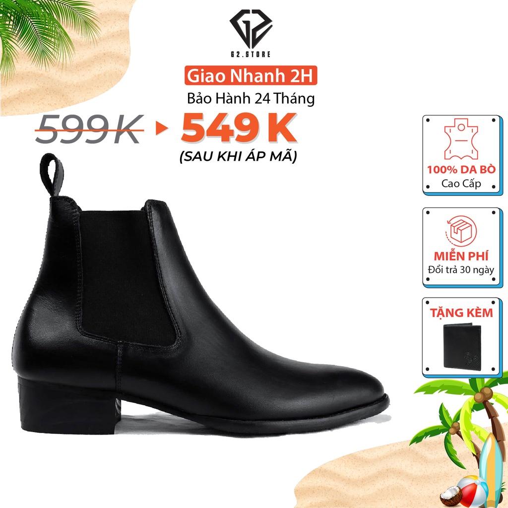 Giày tây nam chelsea boot từ da bò tấm cao cấp độn đế tăng chiều cao, Chelsea boot nam G2 kiểu giày công sở đứng font