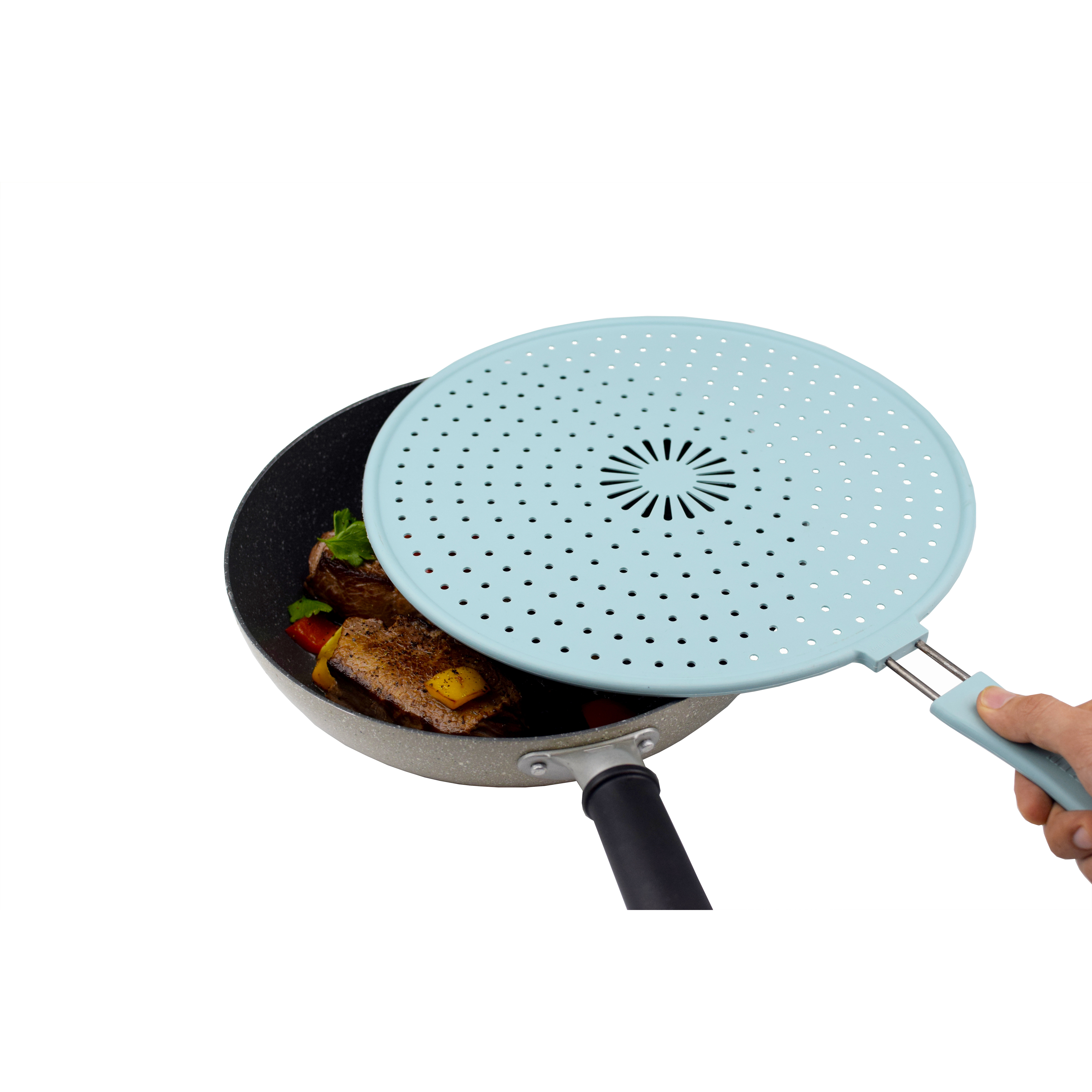 Tấm chắn văng dầu bằng silicon 31cm, tay cầm bọc silicon chống nóng