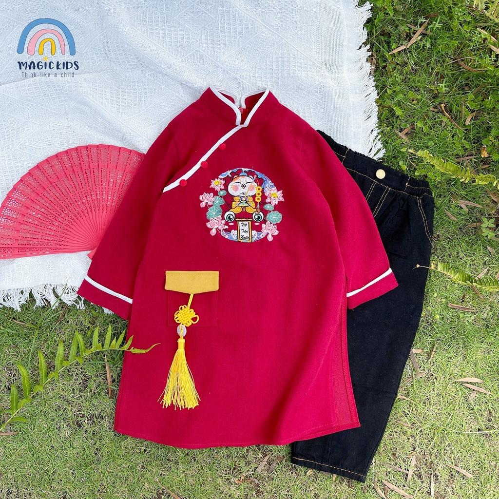 Áo dài Tết bé trai 2 3 4 5 6 7 8 9 10 tuổi Magickid dáng cách tân mẫu mới Tết Quý Mão 2023 chất nhung tăm Quần áo trẻ em