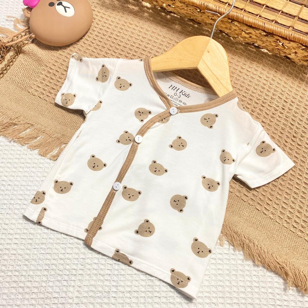 [3-9kg] Áo Sơ Sinh Ngắn Tay Họa Tiết Viền Màu Chất Petit Mềm Mát, Co Giãn 4 Chiều - Viền Xanh Ngọc