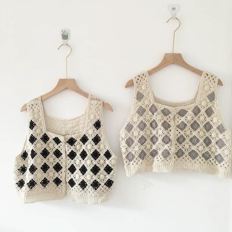 MS593 Áo hai dây kiểu nữ croptop đan móc hình trám
