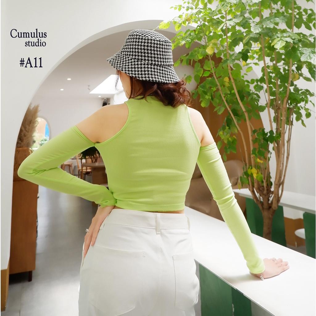 Áo croptop dài tay cutout cá tính Cumulus chất thun gân A11