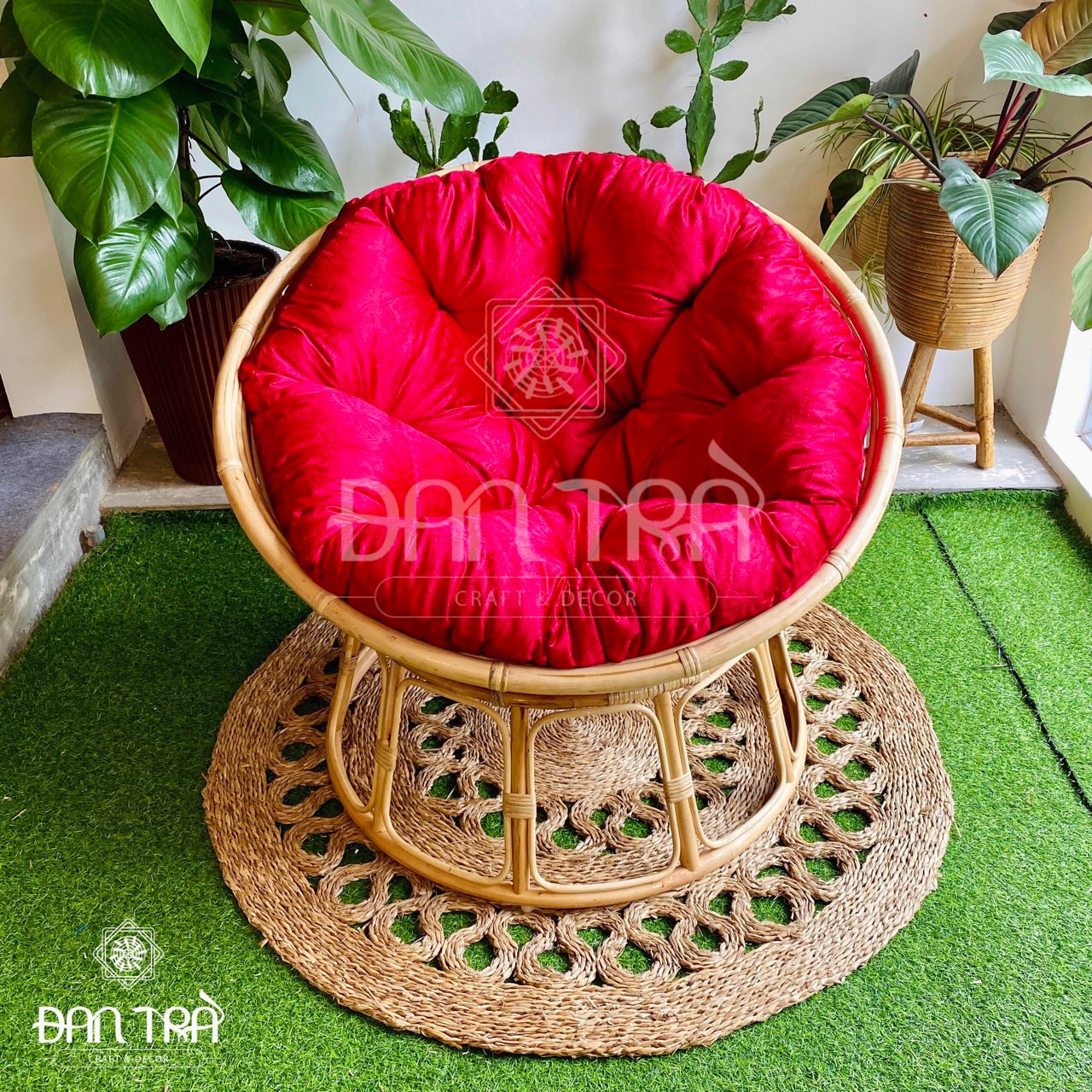 Ghế Mây Lười Đọc Sách- Ghế Mây Papasan 1M2 Kèm Nệm Nhung Cao Cấp To Thoải Mái -Ghế Mây Lười Thư Giãn Đan Trà- Ghế Mây Thư Giãn Đọc Sách- Nội Thất Mây Tre Đan Trà