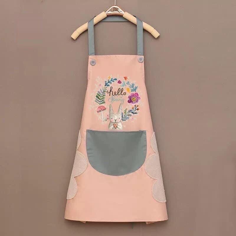 Tạp Dề Nấu Ăn Thời Trang Dễ Thương Chống Nước Cao Cấp Kiểu Hàn Quốc Có Túi Để Điện Thoại Và Họa Tiết Xinh X