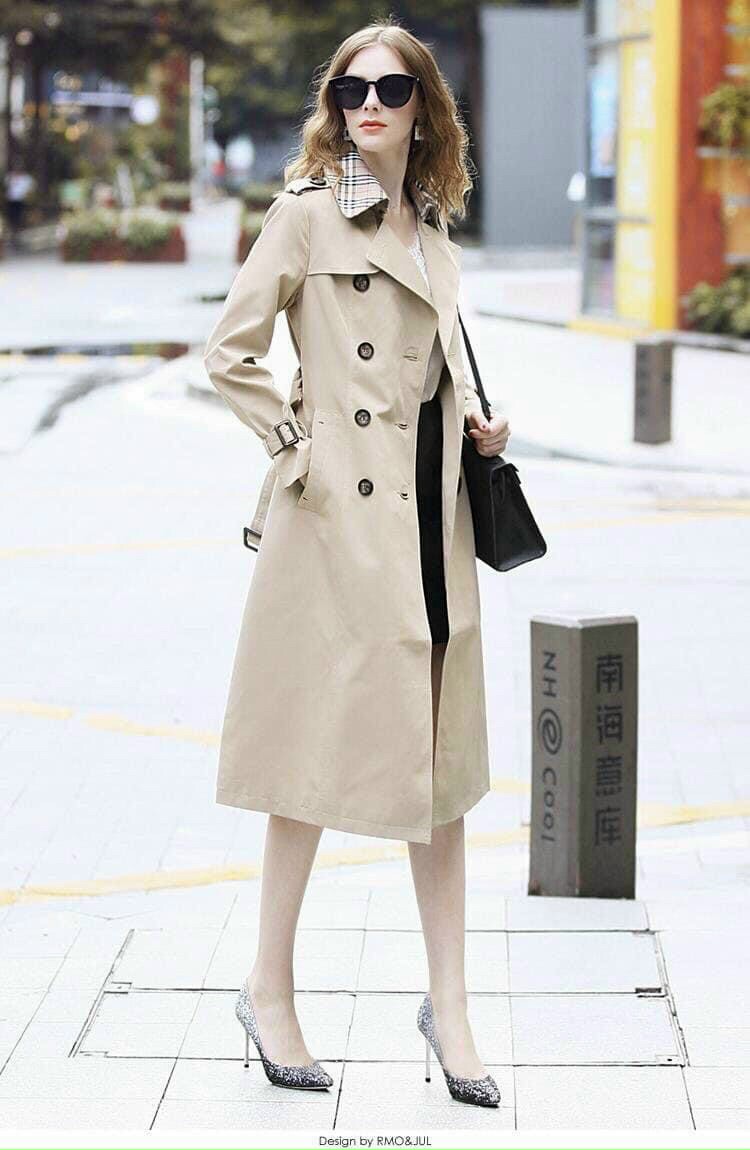 Áo khoác kaki thu đông phom dài cổ caro GD44688