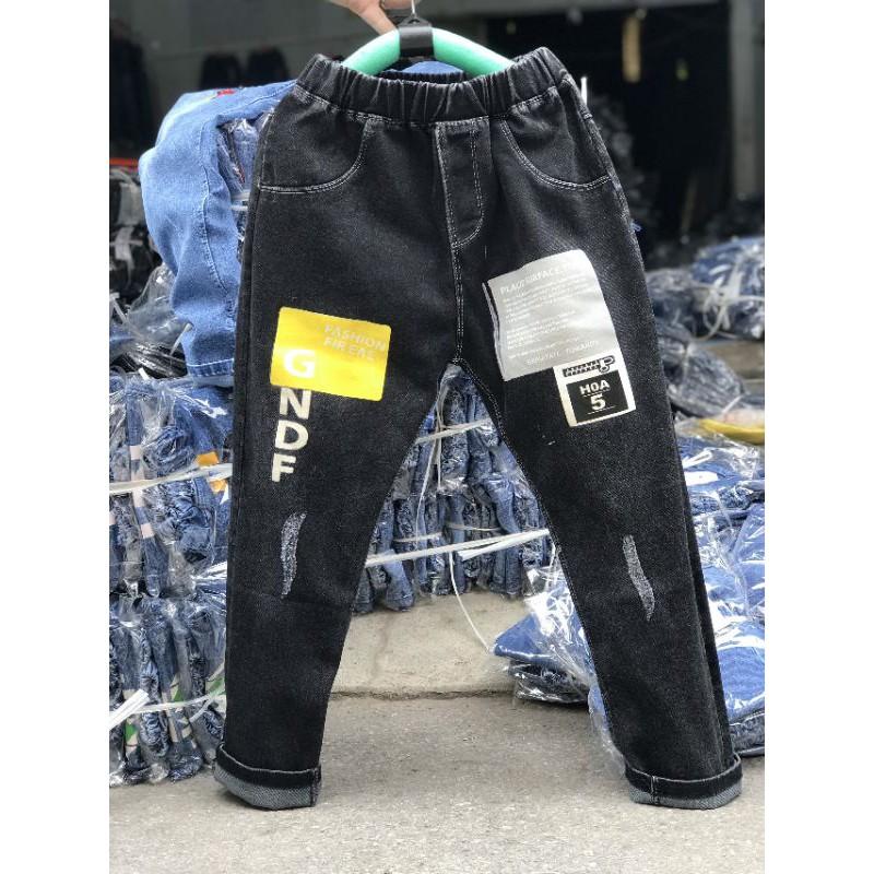 Quần bò lưng thun in họa tiết mới bé trai sz 35_45kg