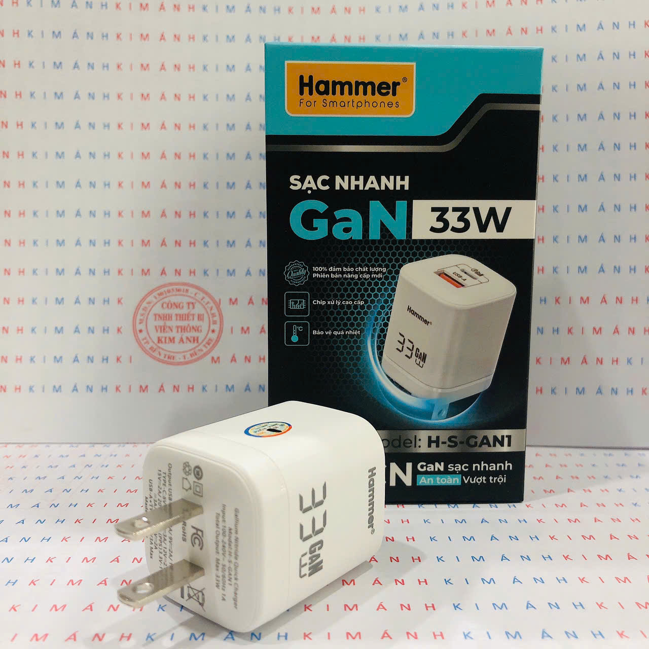 Củ sạc nhanh Ham.mer GaN ( H-S-GAN1) công suất 33W có 2 cổng sạc USB + C , Check Qr hàng chính hãng bảo hành 1 năm