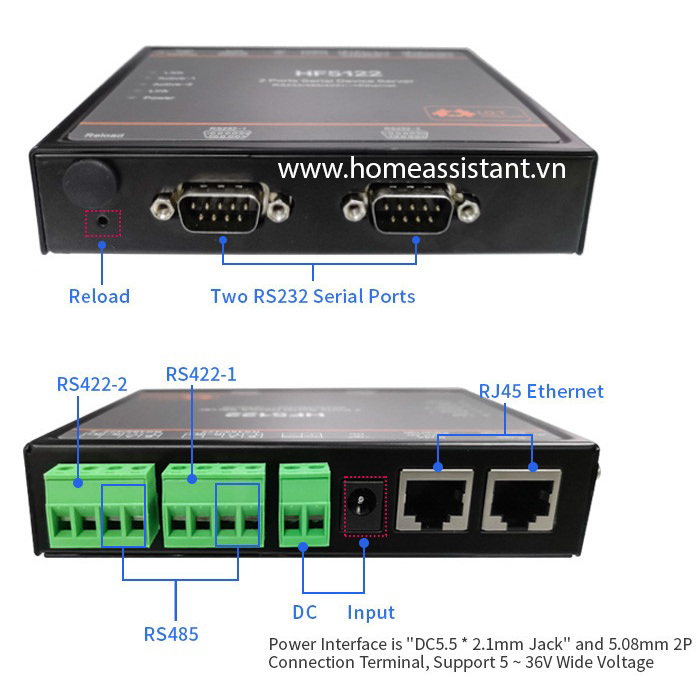 Bộ Định Tuyến Đa Cổng Ethernet RS232 RS485 RS422 Modbus Elfin HF5122