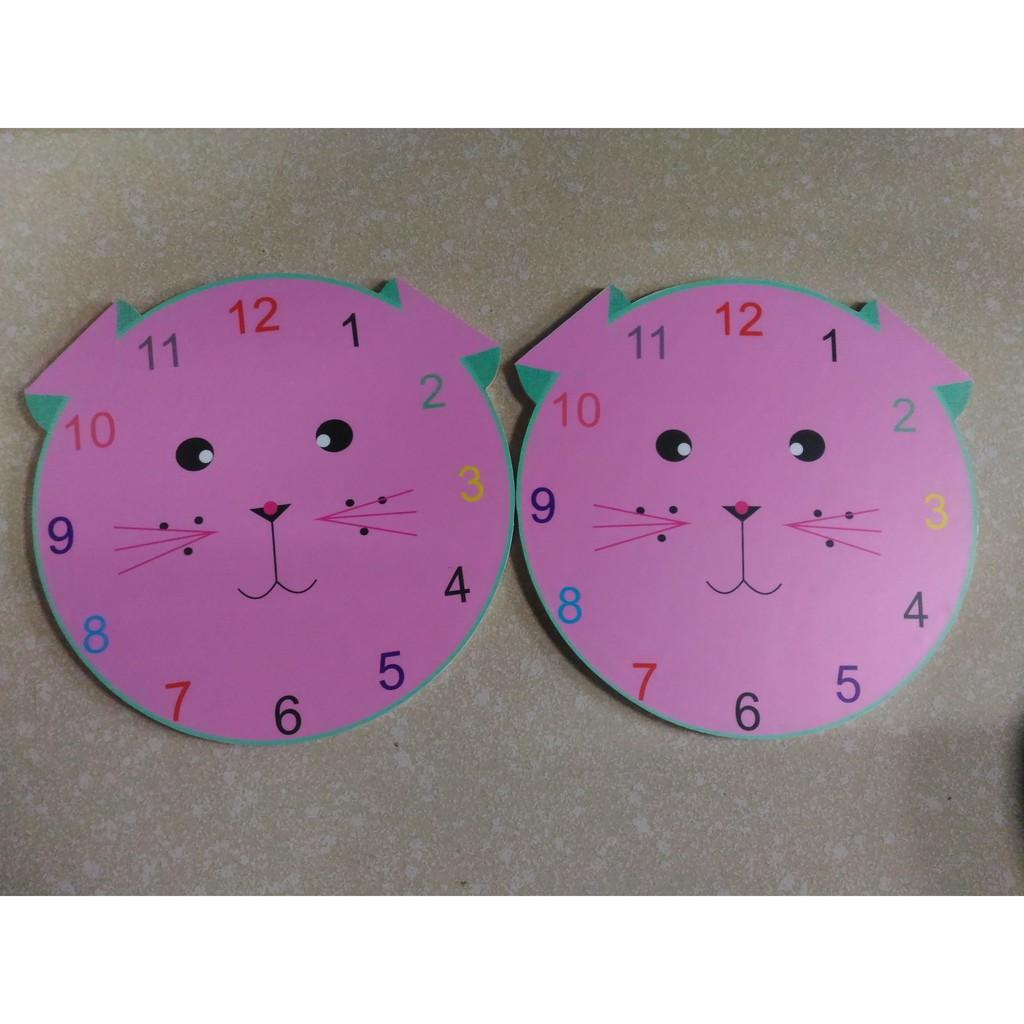 Đồng hồ treo tường mặt mèo hồng