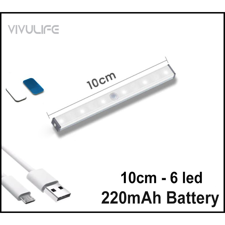 Đèn ngủ cảm ứng sạc pin VIVU LIFE gắn giường | cầu thang | toilet | tủ đồ | bàn làm việc - tự động bật tắt ánh sáng ban đêm - sạc bằng USB