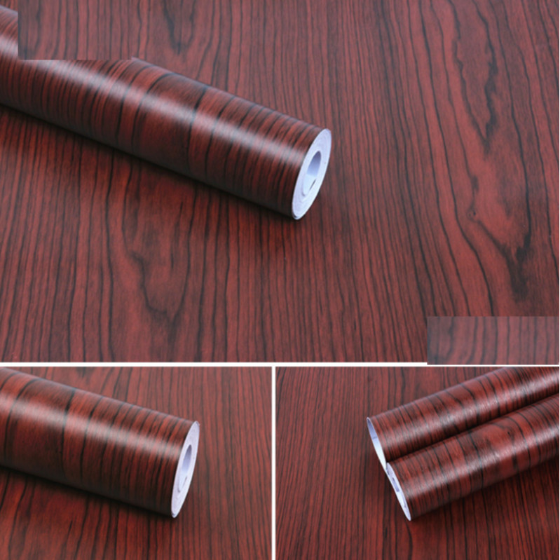 Cuộn 5m Decal Giấy Dán Tường VÁN NÂU ĐỎ