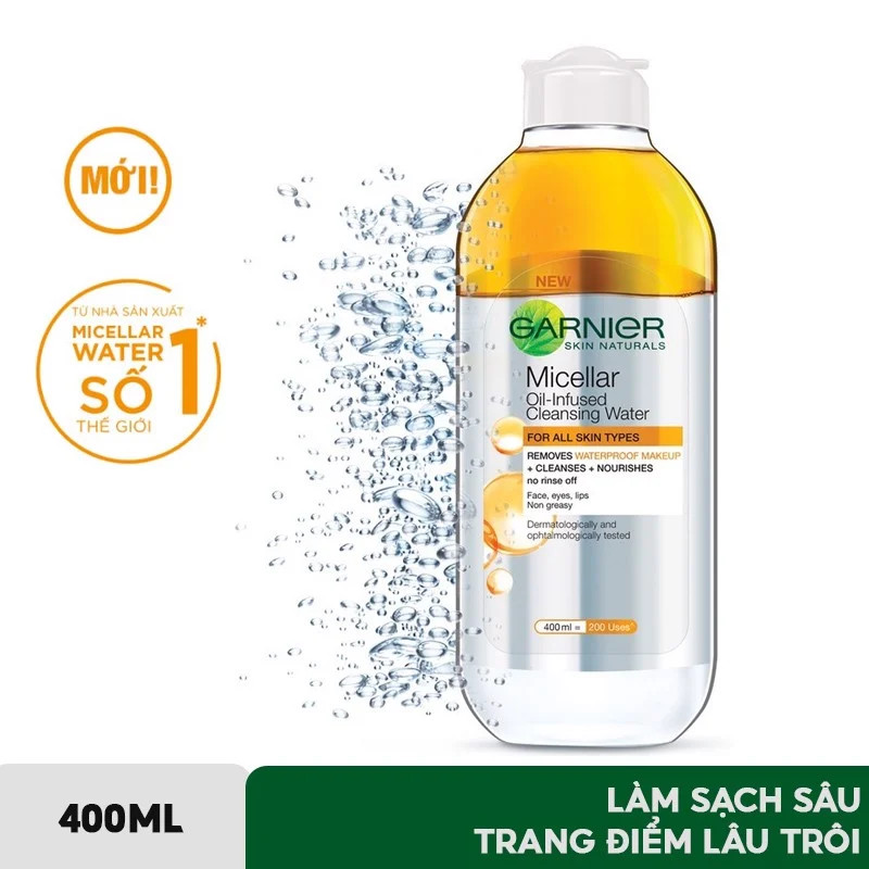 [GARNIER] Nước Tẩy Trang 2 Lớp Giúp Sạch Sâu Tối Ưu Cho Mọi Loại Da Micellar Water Oil-Infused 400/125ml