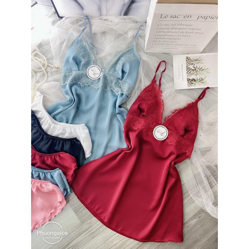 Đồ ngủ sexy,Váy ngủ 2 dây lụa satin quyến rũ cao cấp- Phuongaliceshop