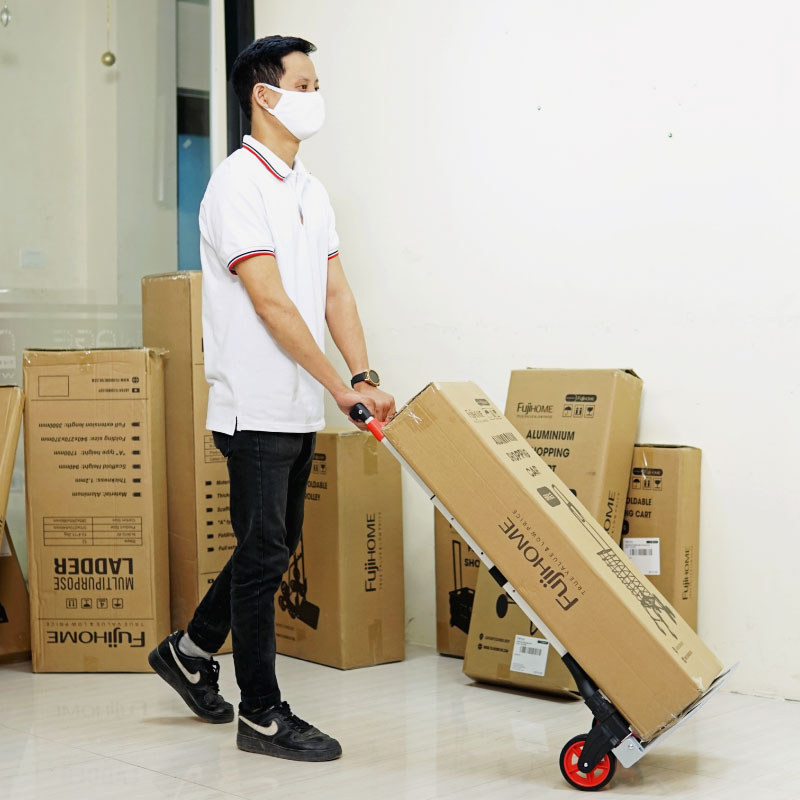 Xe đẩy hàng 2 bánh rút gọn 80kg Nhật Bản Fujihome sàn nhôm, bánh cao su cao cấp không ồn, xe chở đồ kéo hàng gấp gọn đa năng sack trolley