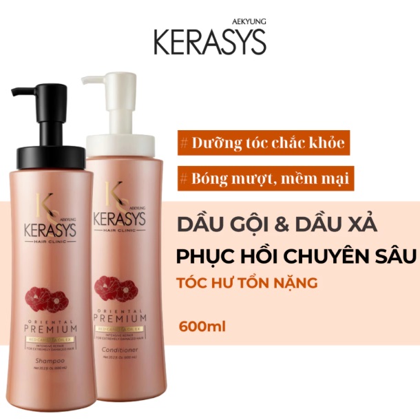 Dầu gội xả phục hồi chuyên sâu tóc hư tổn nặng Kerasys Oriental Premium Redb Camellia Hàn Quốc 600ml