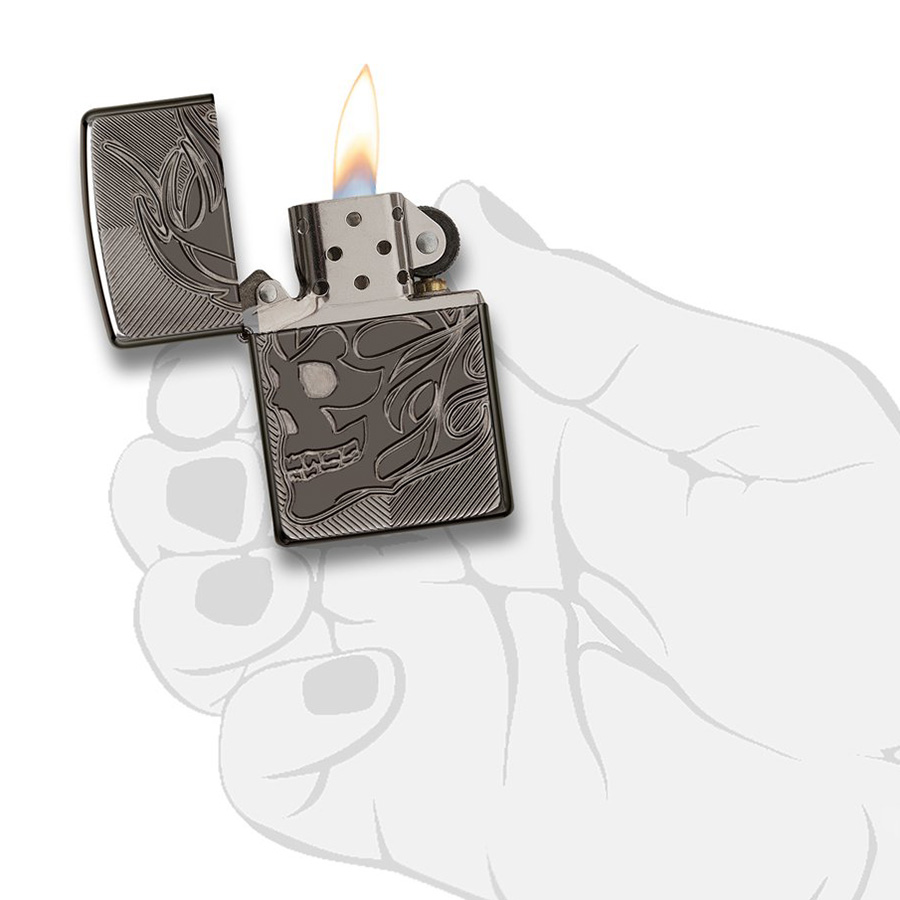 Bật Lửa Zippo 29230 - Armor Deep Carved Flaming Skull