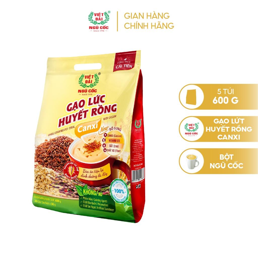 Combo 5 Bột Ngũ Cốc Gạo Lứt Canxi VIỆT ĐÀI Thơm Ngon Bổ Sung Canxi Giúp Xương Chắc Khỏe Túi 600g