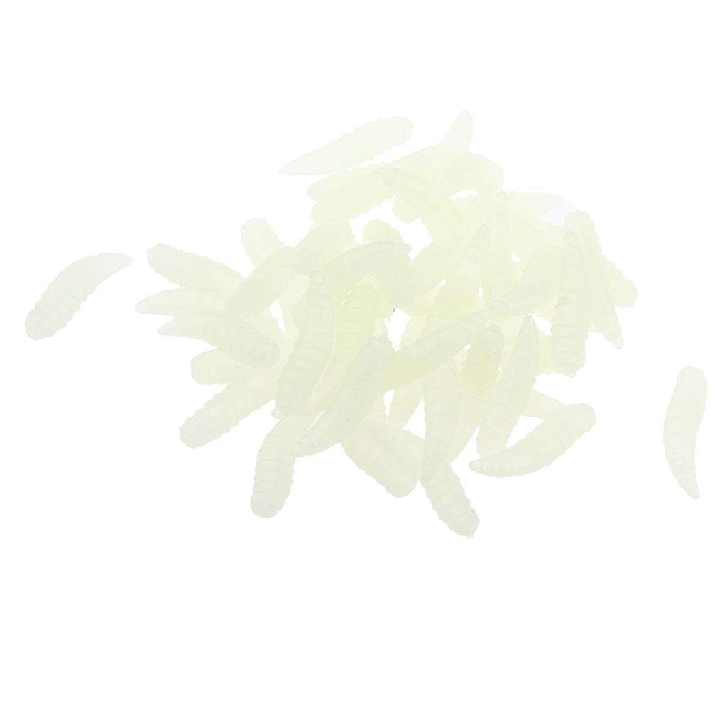 100 Pieces 16mm Glow Maggot Fishing Lures Soft Silicone Worm Cream Bait