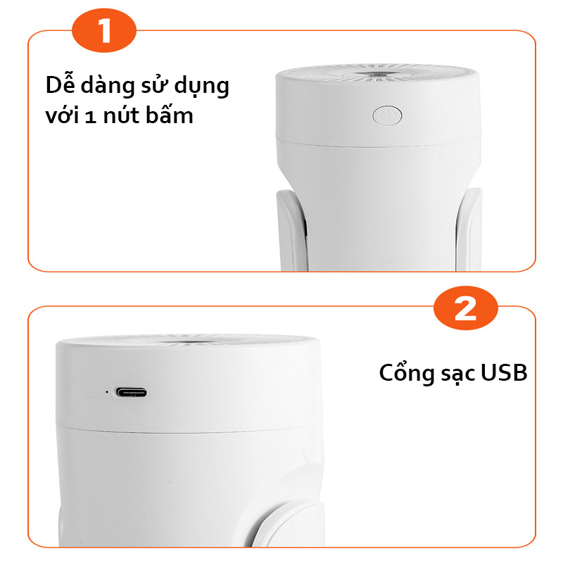 Máy Tạo Độ Ẩm Thông Minh có thể xoay dầu  sạc USB - D1565