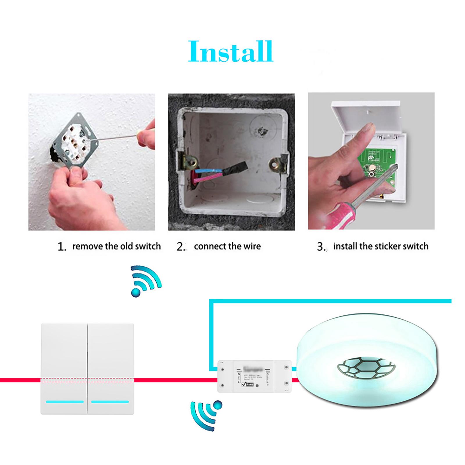 EWeLink Push Button Wall Light Switch Remote Controller 2 Gang 86 Type ON/Off Switch Panel 433MHz Wireless RF Remote Control Transmitter with Stickers Free Position Flexible For Home Living Room Bedroom