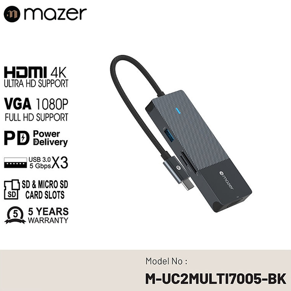 Cổng Chuyển Đổi Mazer Multimedia Pro Hub 8-in-1 USB-C - Hàng Chính Hãng