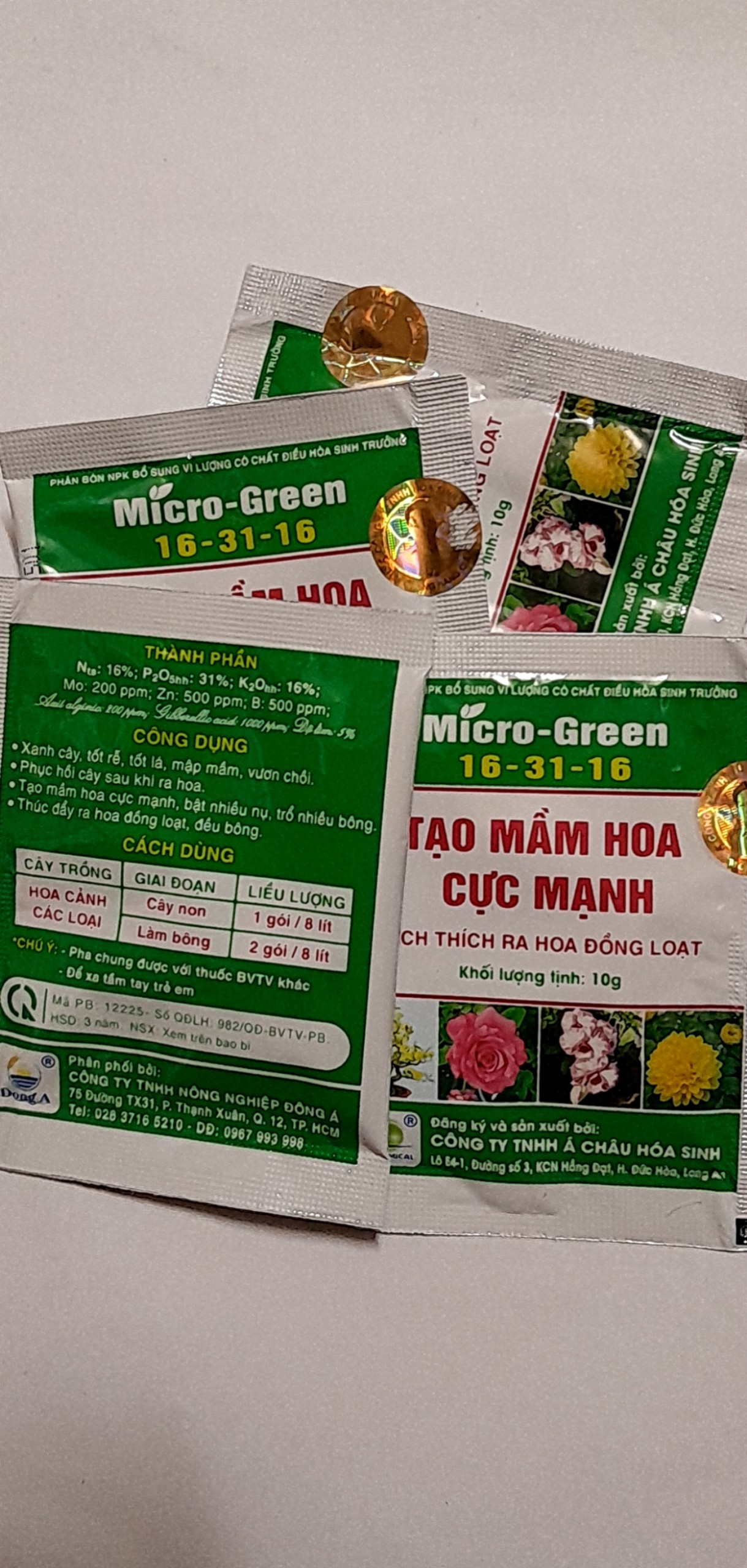 [COMBO 2 GÓI] Phân Bón Hoa, Chế Phẩm Kích Thích Ra Hoa Tạo Mầm Hoa Cực Mạnh Micro Green 16-31-16