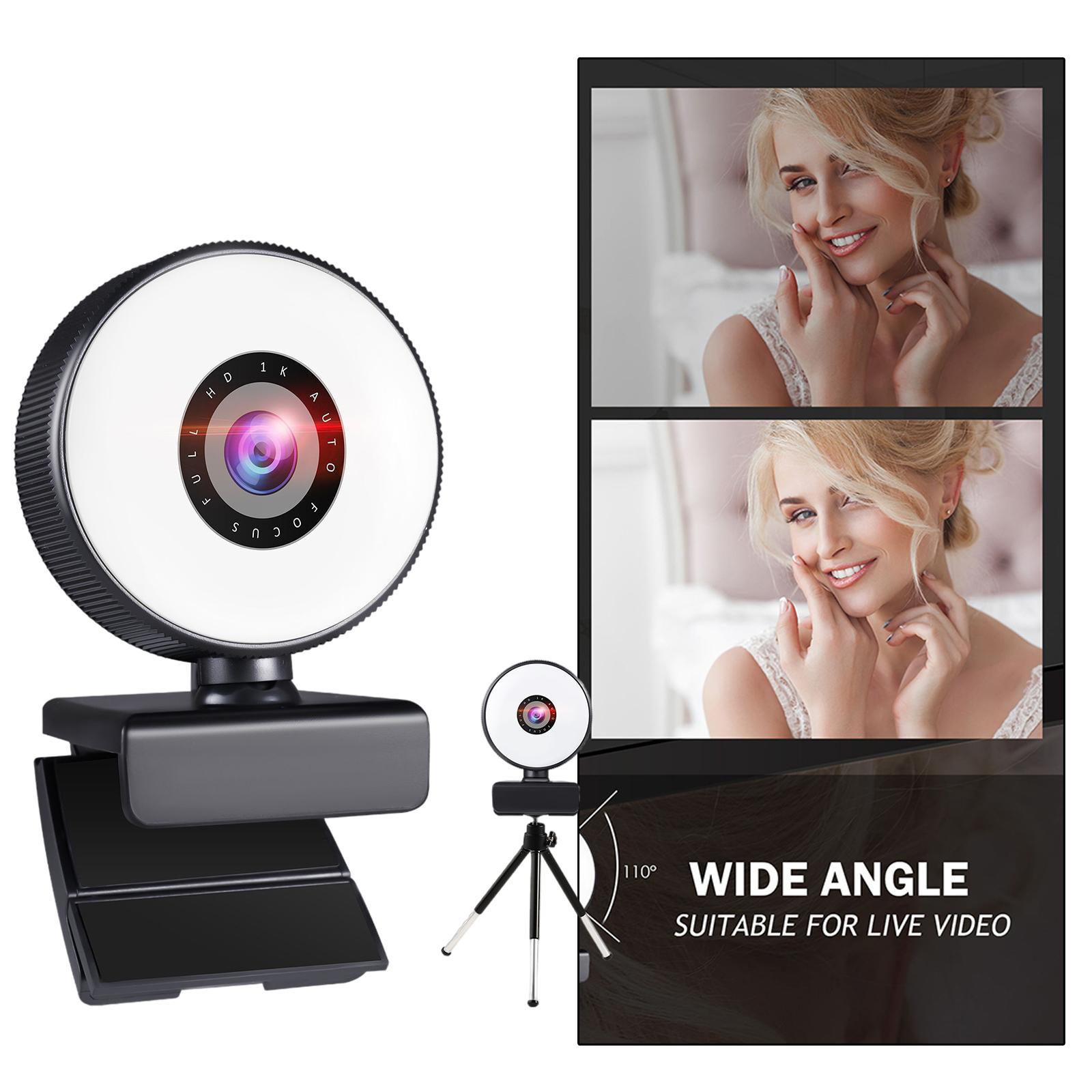 Webcam with 3 Light Modes Microphone and Tripod for Gaming Streaming PC