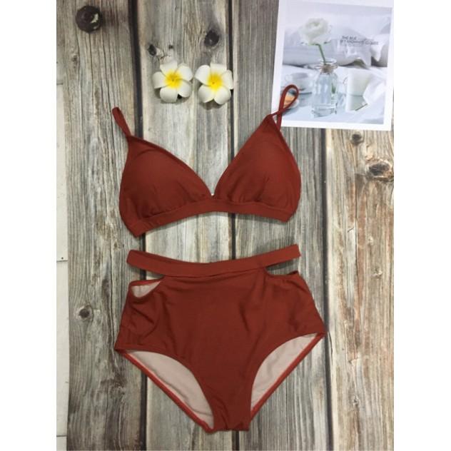 Bikini tam giác quần khoét eo màu rêu, đen, đỏ, cam đất siêu ho