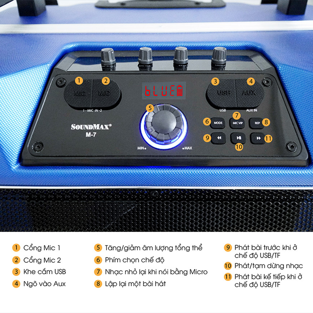 Loa kéo karaoke SoundMax M-7 | Trolley Karaoke Speaker SoundMax M7 - Tặng kèm 2 micro chuyển đổi tần số | Loa bluetooth karaoke di động | Loa nghe nhạc | Loa du lịch - Hàng Chính Hãng