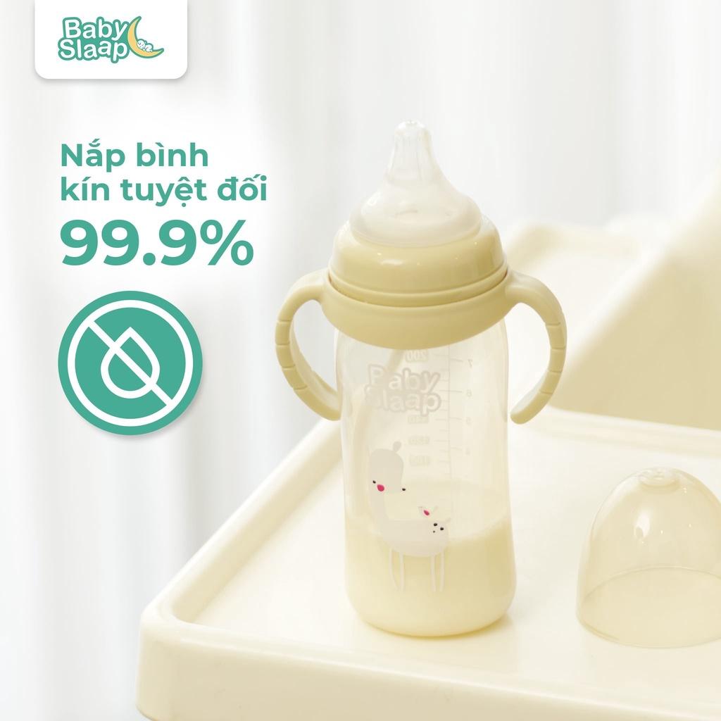 Bình sữa Baby Slaap cổ rộng có tay cầm thiết kế chống sặc kèm núm ti silicon cao cấp cho bé - Childsday