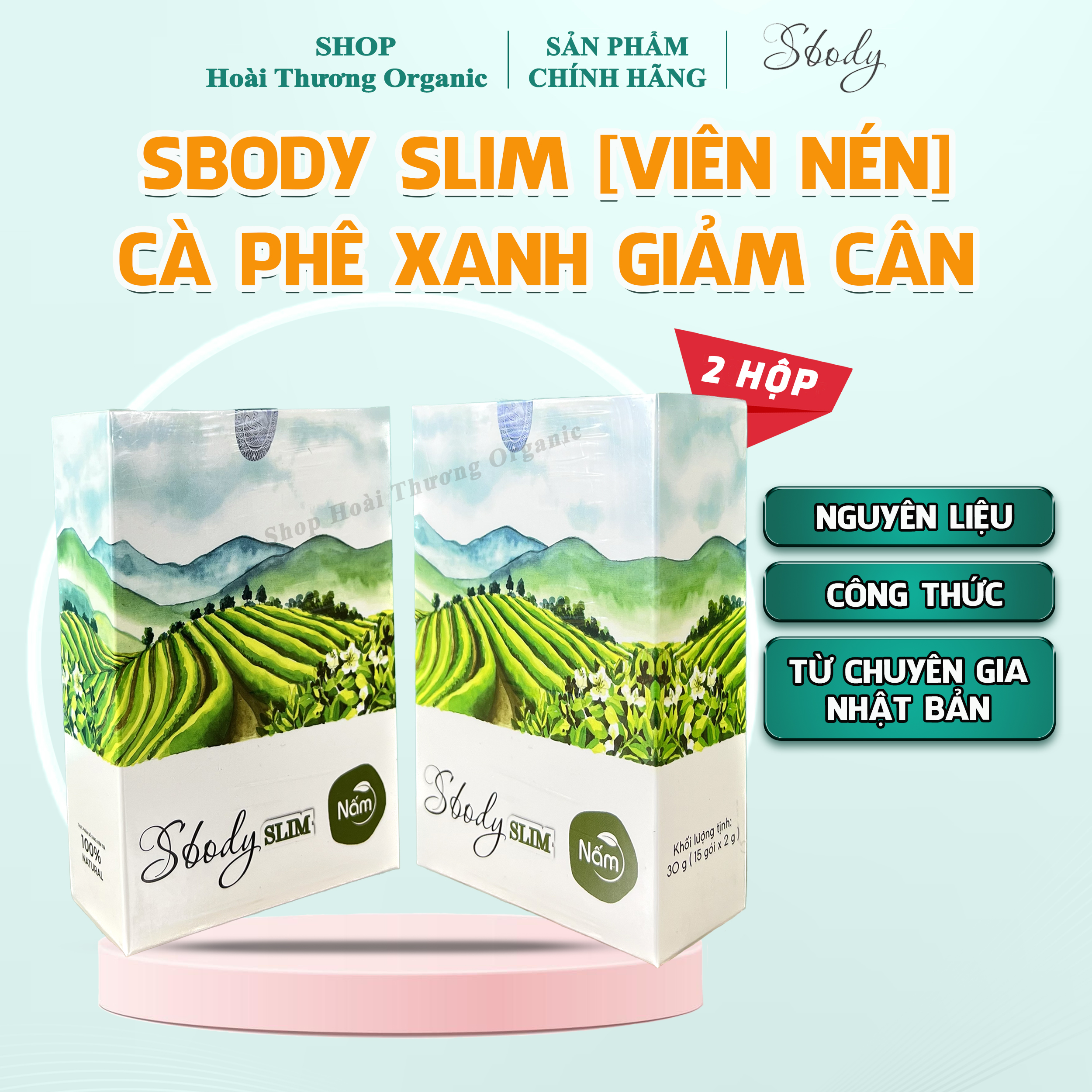 (2 Hộp) Sbody Slim Viên uống hỗ trợ Giảm Cân Nấm - Giảm Thèm Ăn Không Hại Sức Khoẻ