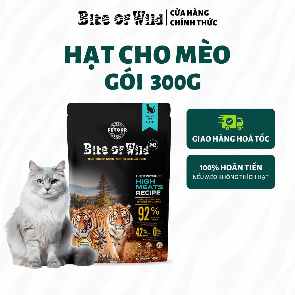 Thức ăn cho mèo Bite of Wild gói 300g không ngũ cốc, 92% thành phần thịt, hạn sử dụng 18 tháng